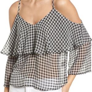 Ten Sixty Sherman - Cold Shoulder Gingham Black & White Checkered Top size Small